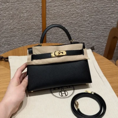 Hr - Mini Kelly II - Noir - Gold Hardware