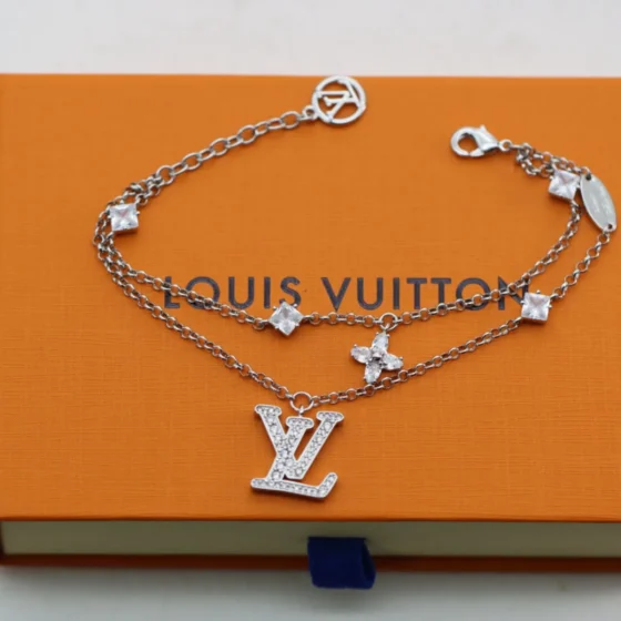 Silver Full Diamond Floral Monogram Bracelet