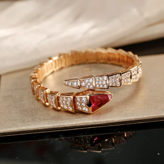 Bvlgxri Serpenti Collection Rose Gold Red Diamond Snake Bracelet