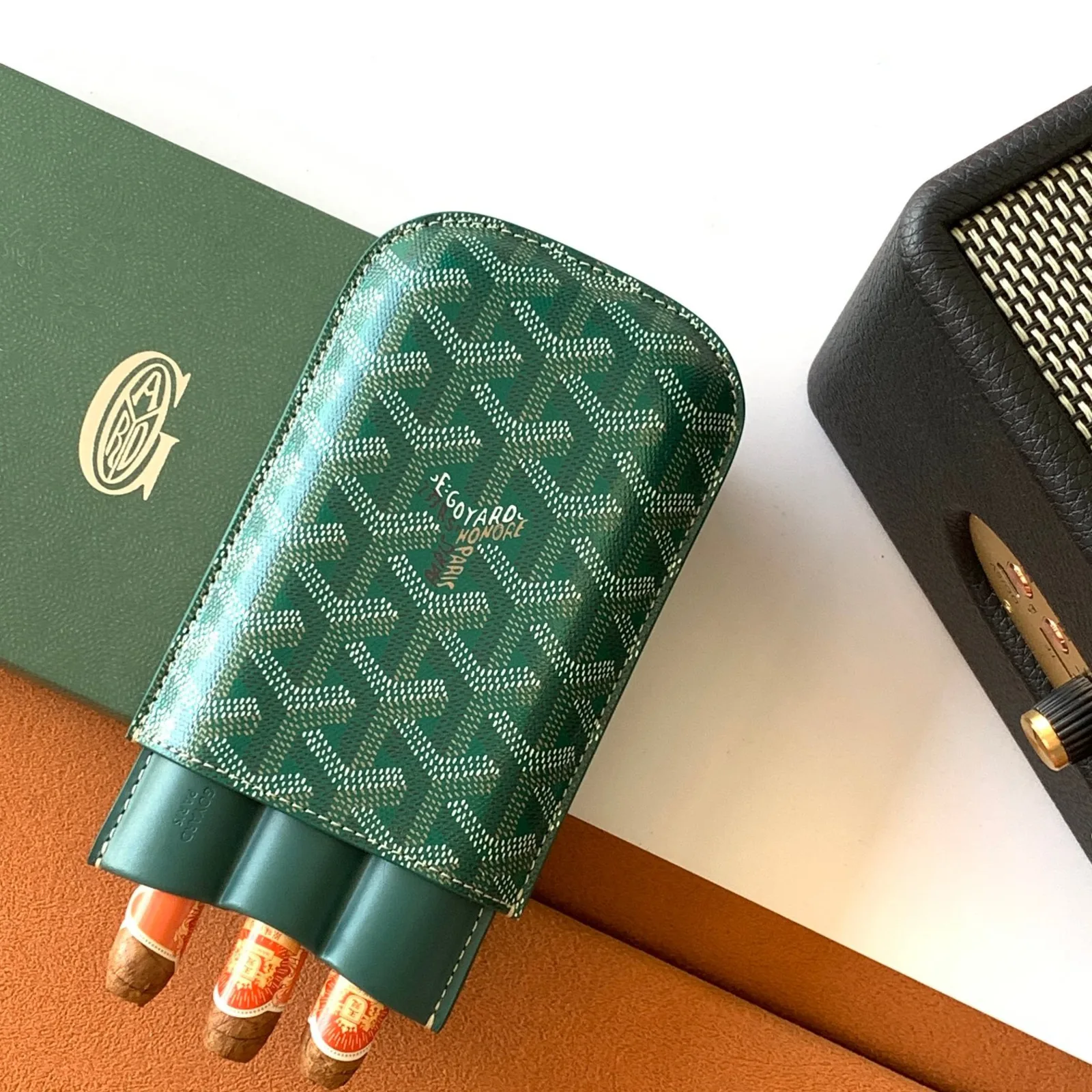 Churchill 3 Cigar Case - Green