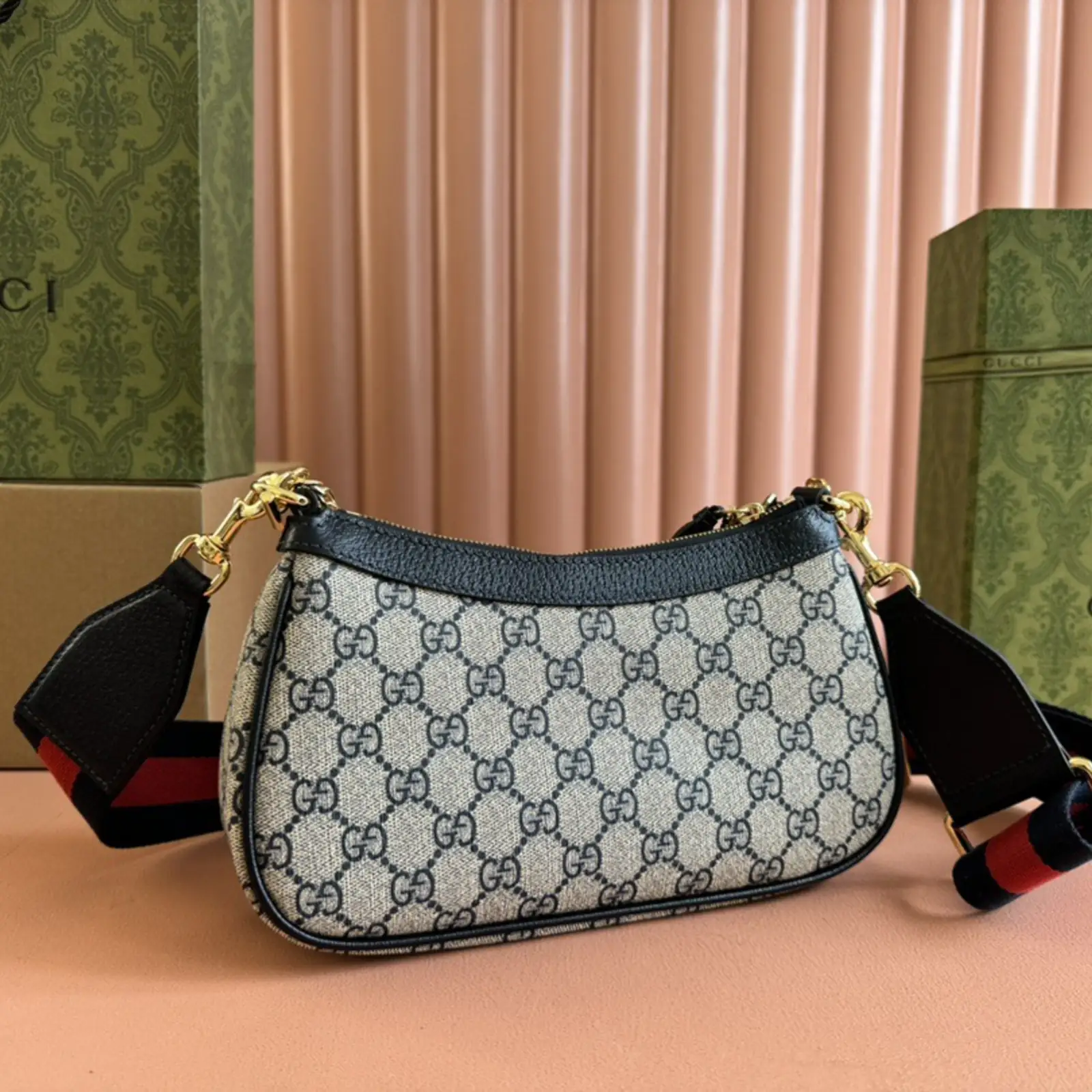 Small Ophidia Shoulder Bag in GG Supreme Canvas Gold hardware - Image 2