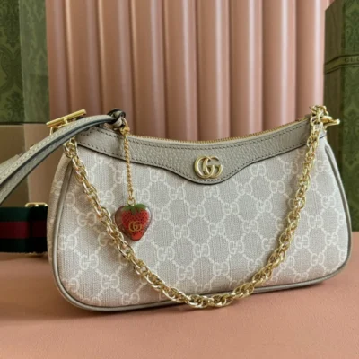 Gucci Aphrodite Small Shoulder Bag GG Canvas Strawberry