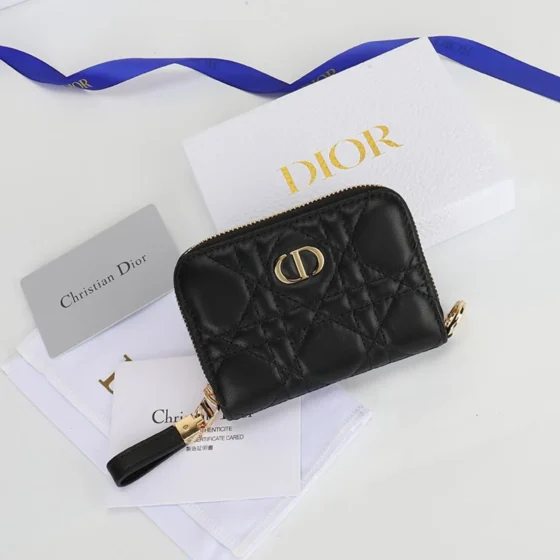 Cannage Leather Caro Zip Compact Wallet