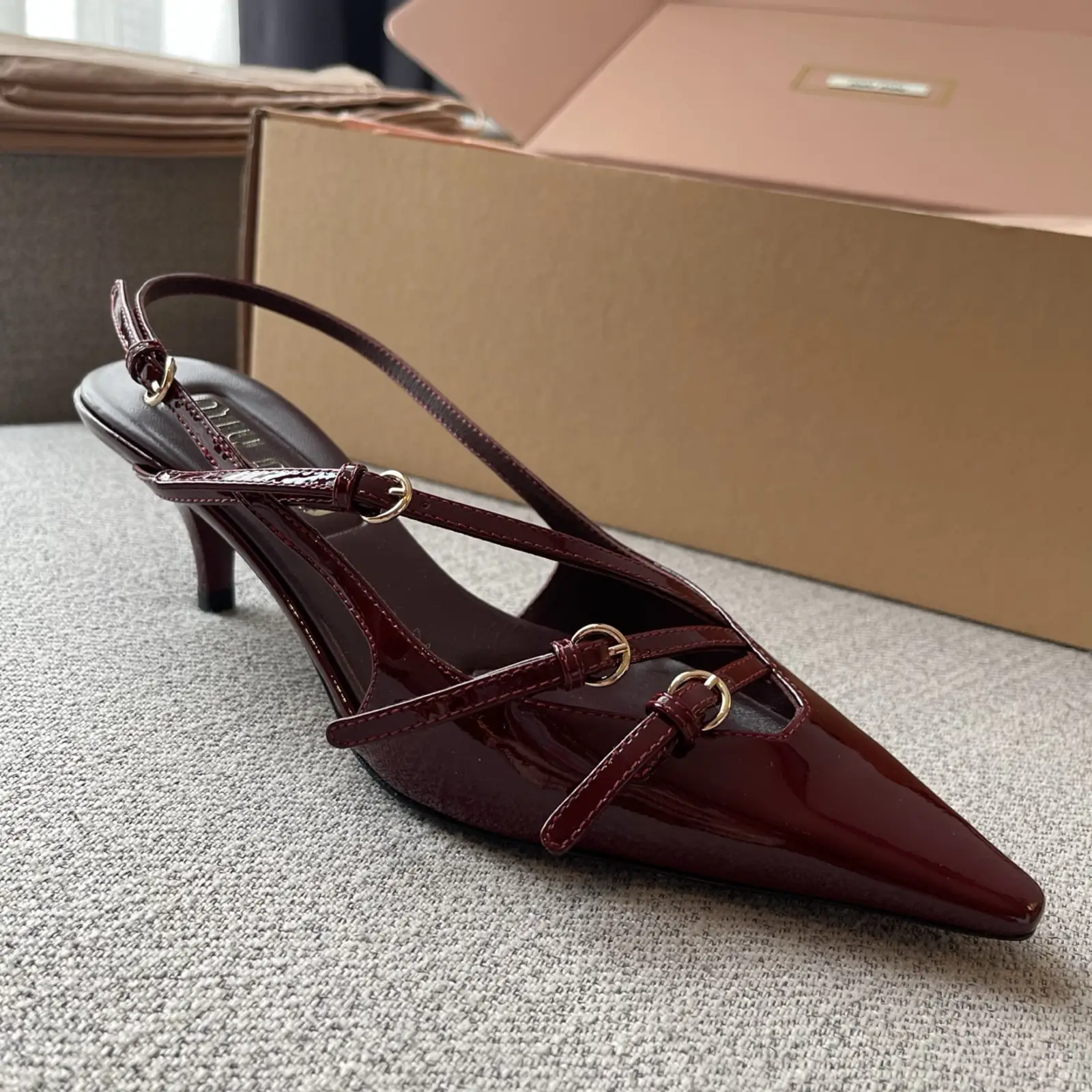 MiuM - Burgundy Buckle Slingback