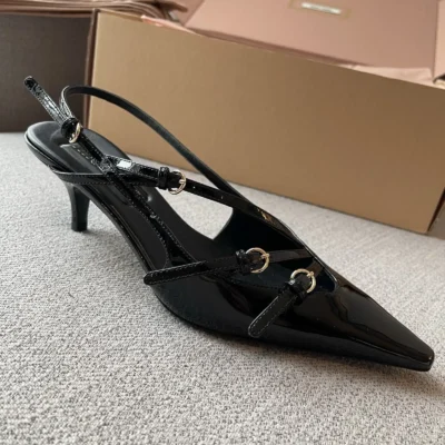 MiuM - Black Buckle Slingback